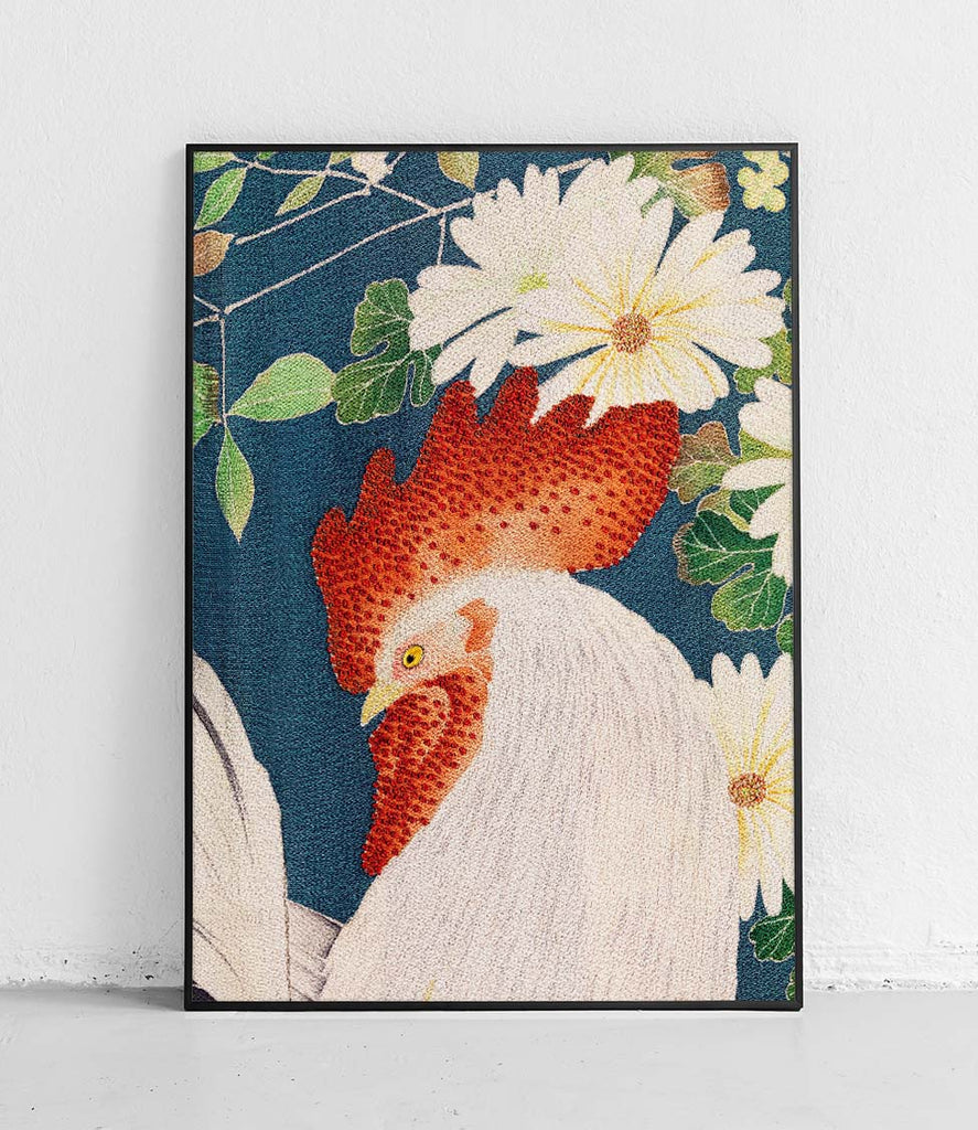 Rooster pattern on kimono fabric - poster